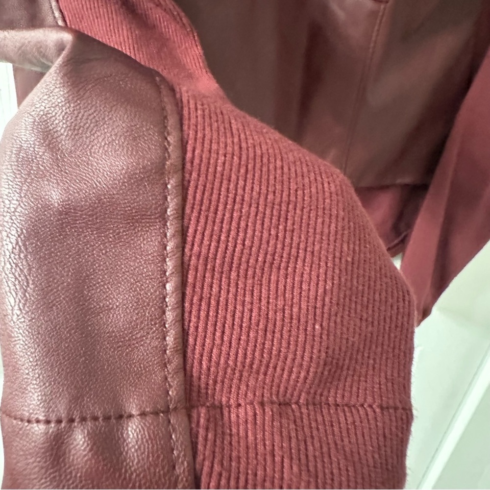 Blank NYC Maroon Asymmetrical Faux Leather Drape Front Jacket size Large - Picture 3 of 6